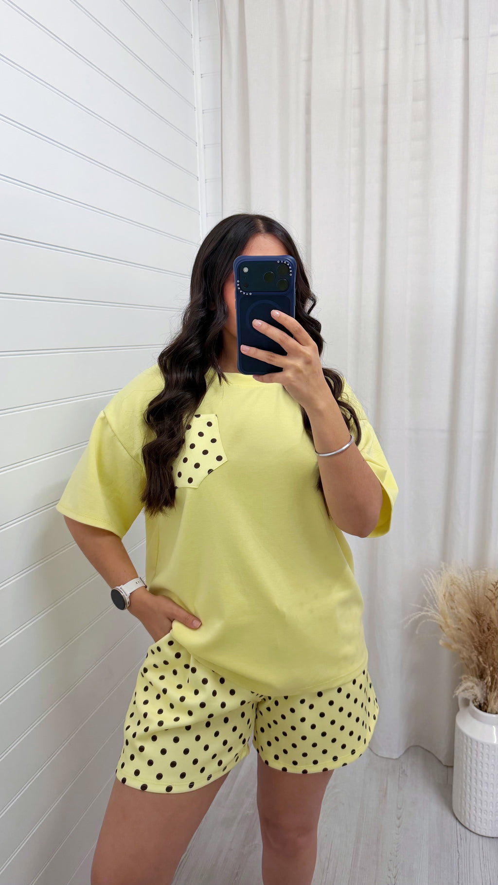 Polka Dot Baggy T-Shirt and Shorts Co-Ord - LEMON