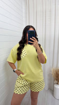 Polka Dot Baggy T-Shirt and Shorts Co-Ord - LEMON