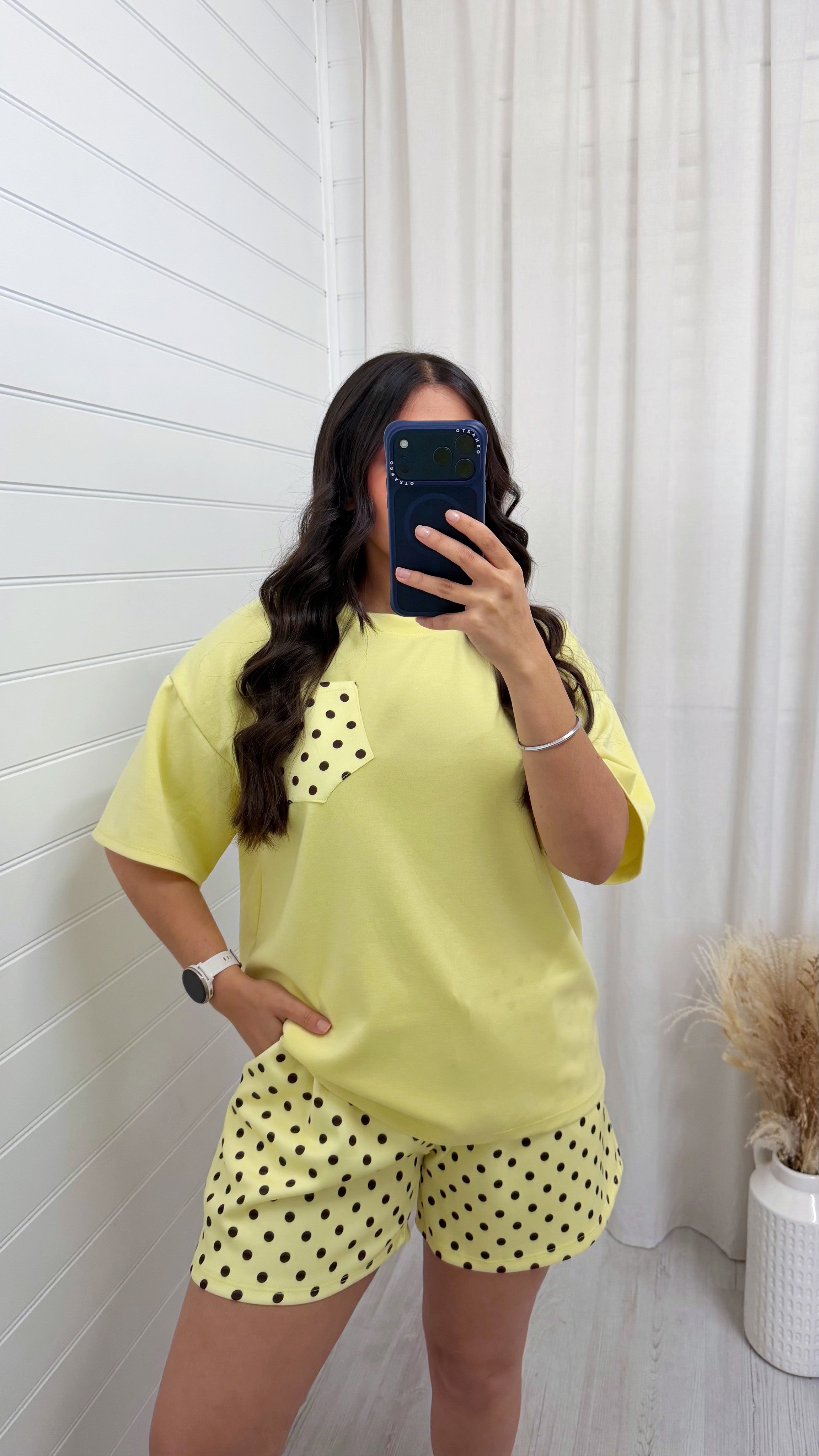 Polka Dot Baggy T-Shirt and Shorts Co-Ord - LEMON