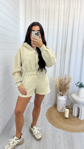 Cropped Jacket and Shorts Co-Ord - BEIGE