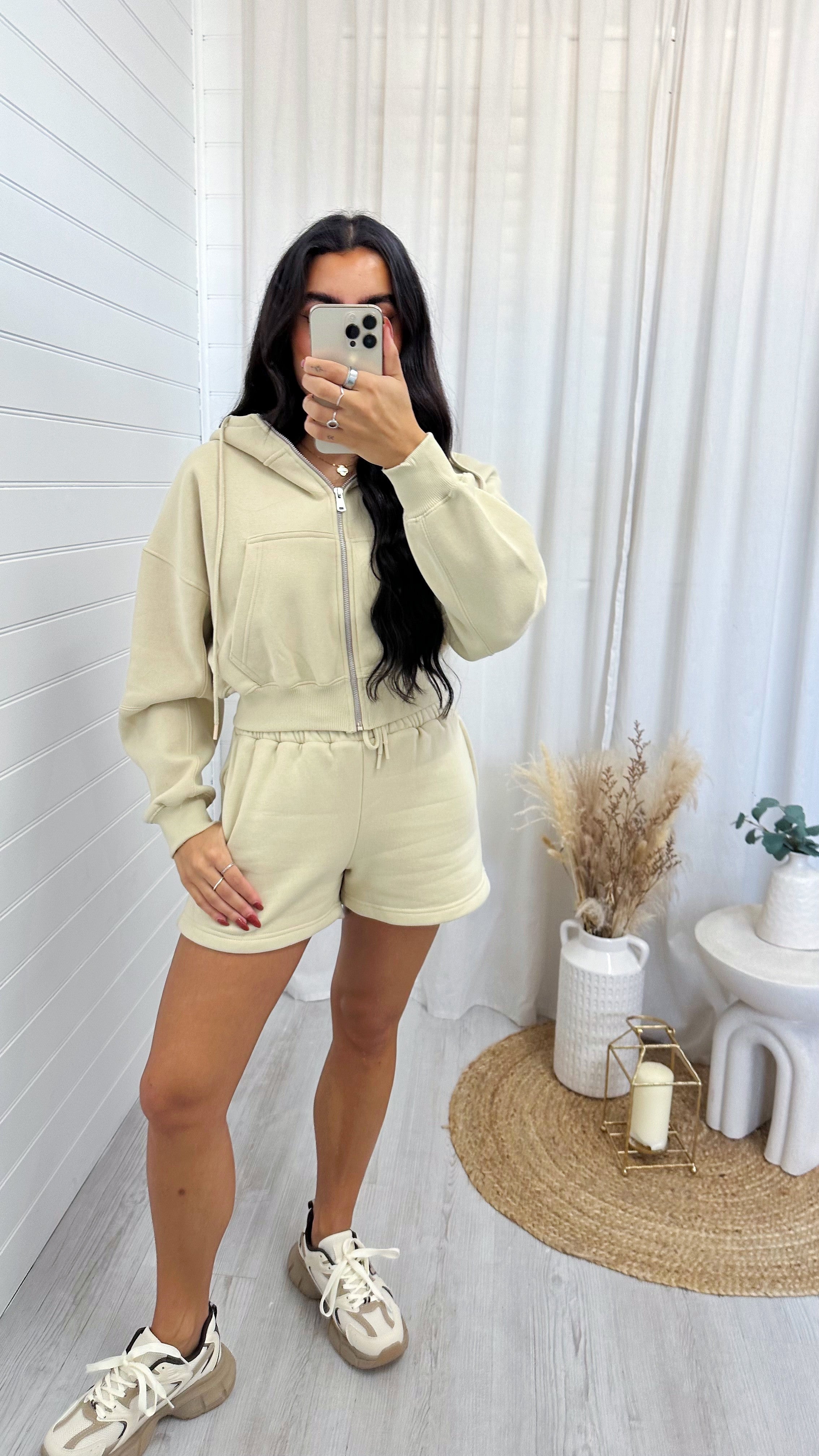 Cropped Jacket and Shorts Co-Ord - BEIGE