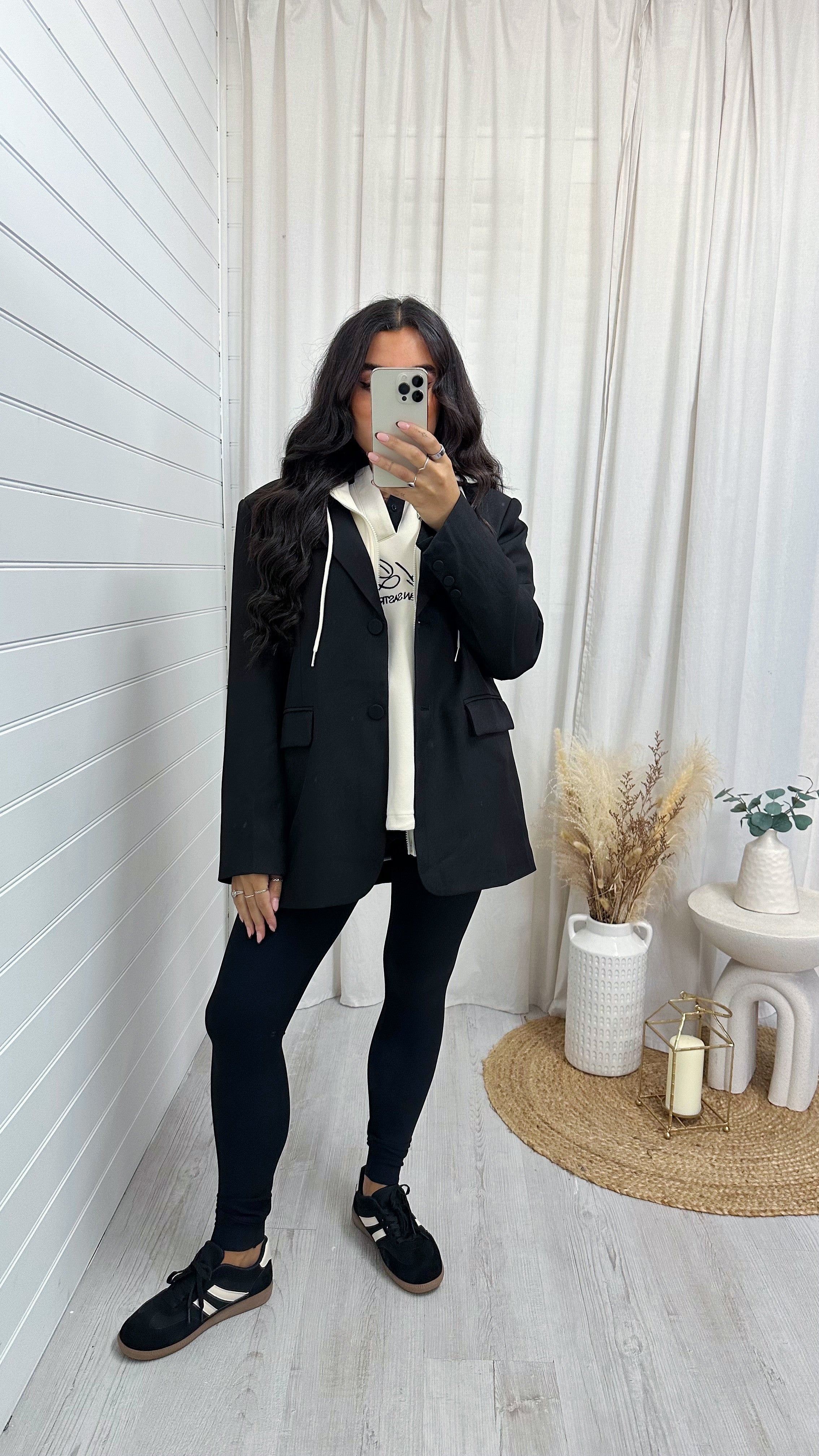 Tailored Insert Hooded Blazer - BLACK/CREAM