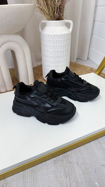 Chunky Sole Mesh Detail Trainers - BLACK