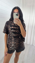 Leopard Print Button Front T-Shirt - BROWN/BLACK