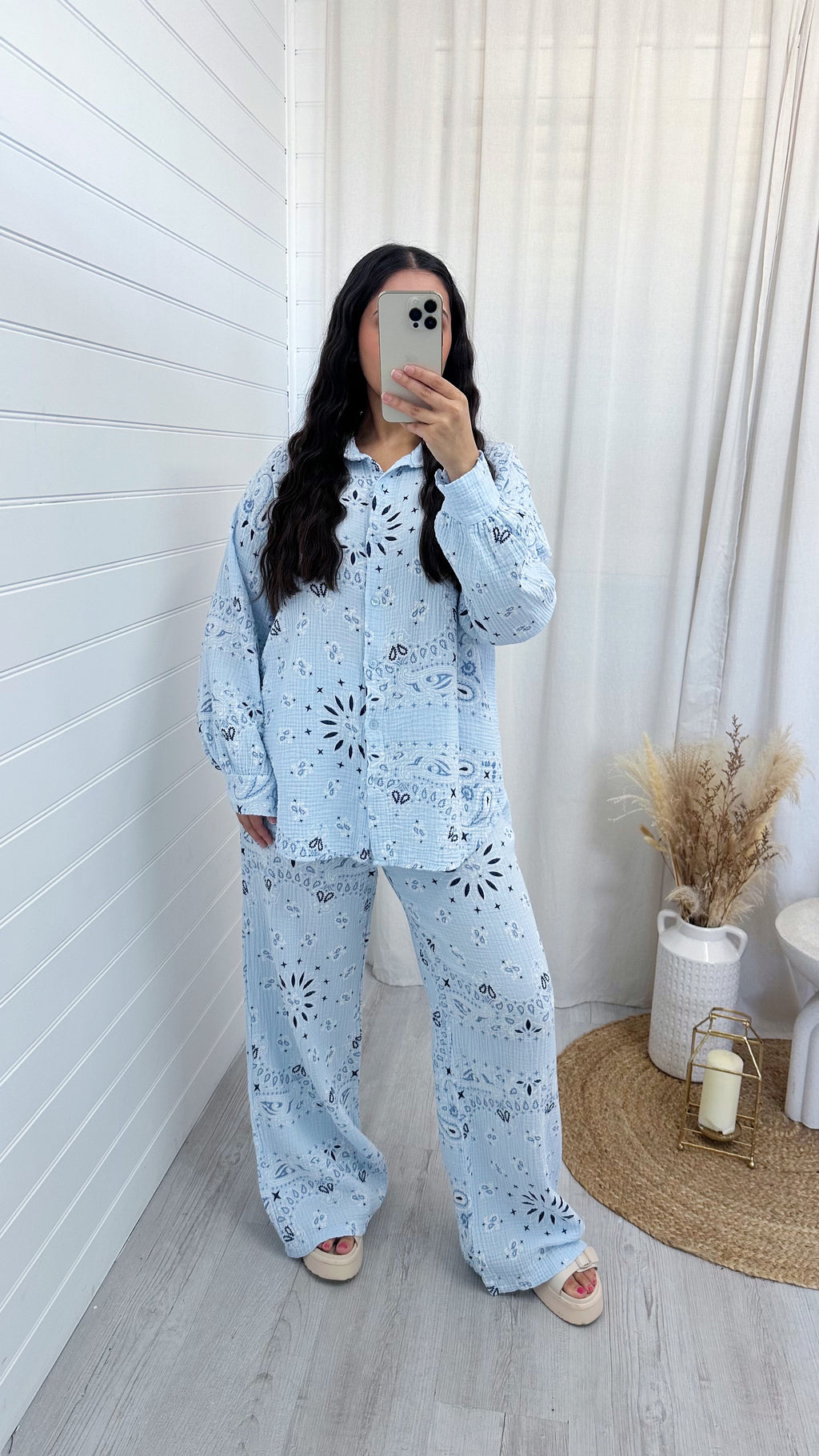 Paisley Cheesecloth Shirt and Trousers Co-Ord - BLUE