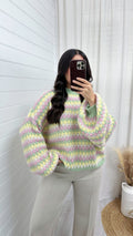 Bubble Knit Balloon Sleeve Jumper - MULTI PASTEL