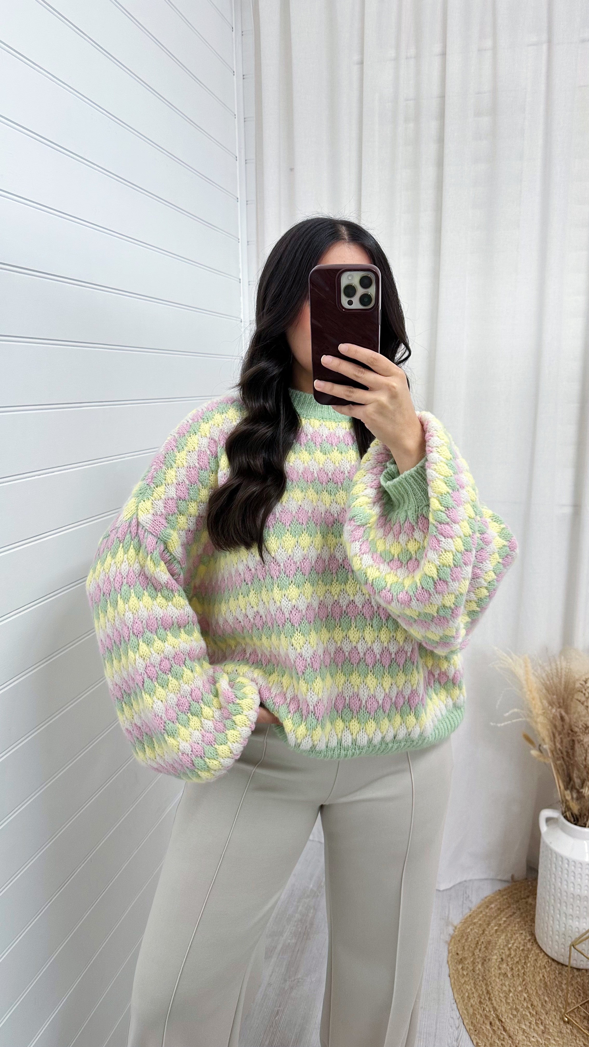 Bubble Knit Balloon Sleeve Jumper - MULTI PASTEL