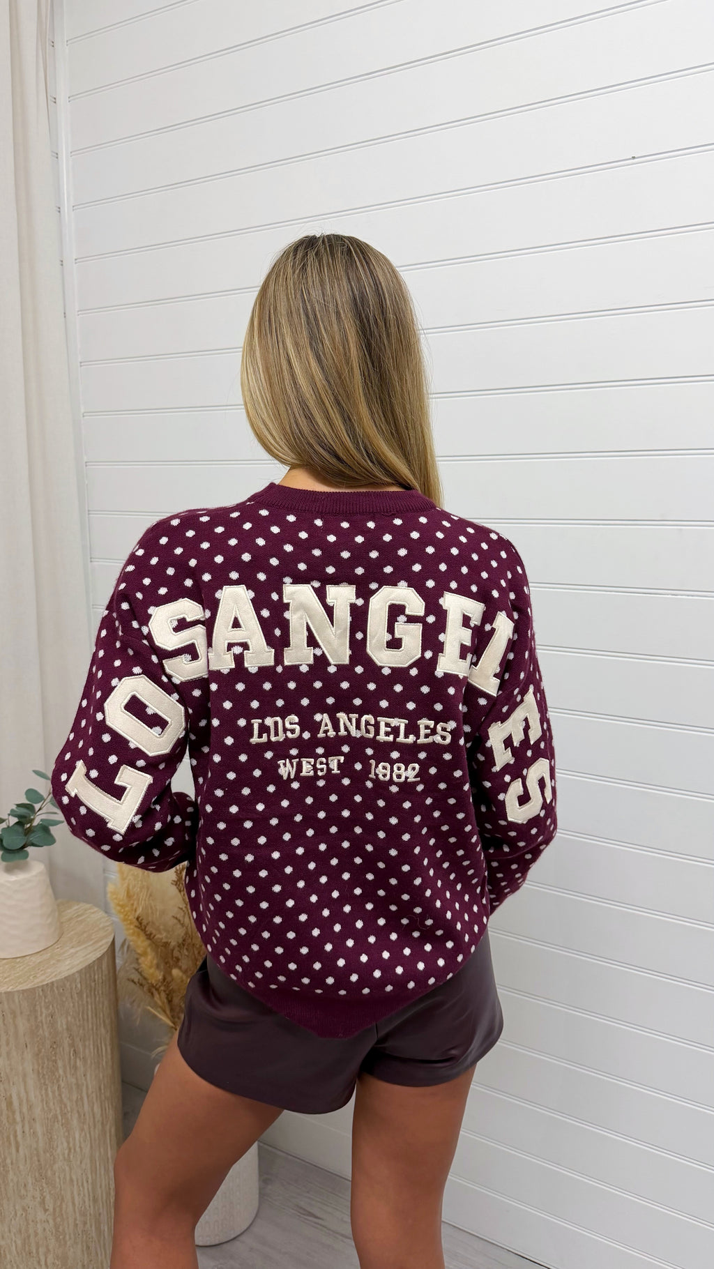 Los Angeles Polka Dot Knitted Jumper - BURGUNDY