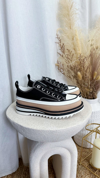 Chunky Platform Canvas Trainers - BLACK/BEIGE