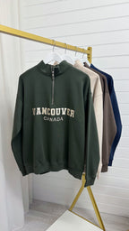 Vancouver Embroidered Half Zip Sweatshirt - KHAKI