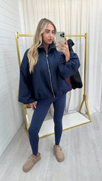 Balloon Sleeve Puffer Jacket - NAVY