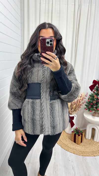 Faux Fur Padded Insert Jacket - BLACK