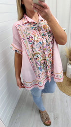 Tapestry Print Linen Shirt - PINK