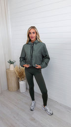 Hooded Check Bomber Jacket - KHAKI