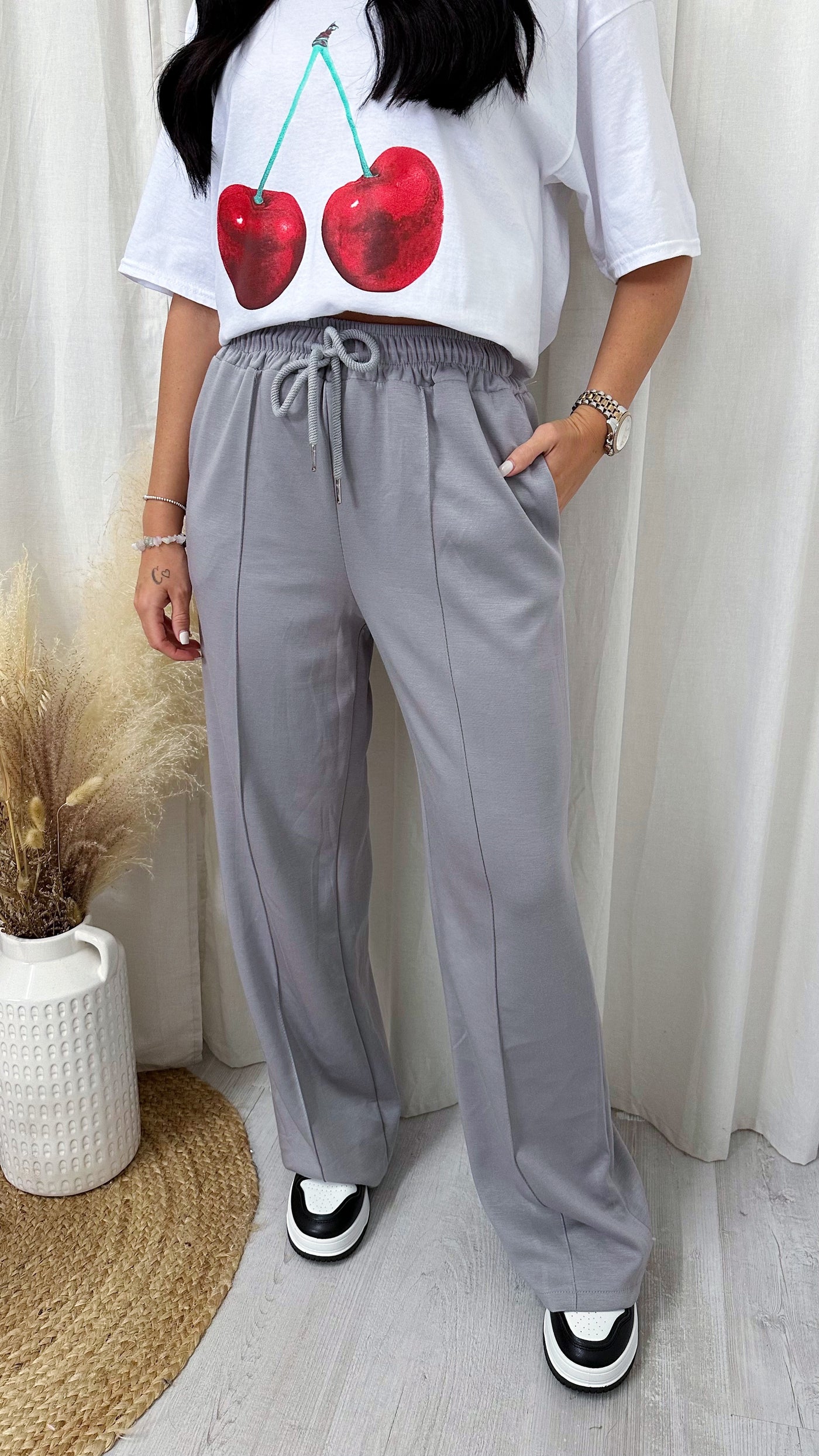 Front Seam Straight Leg Joggers - LIGHT GREY