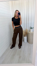 Boxer Waistband Stretchy Trousers - BROWN