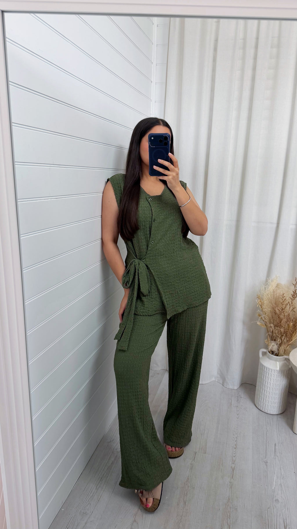 Wrap Over Sleeveless Top and Trousers Co-Ord - KHAKI