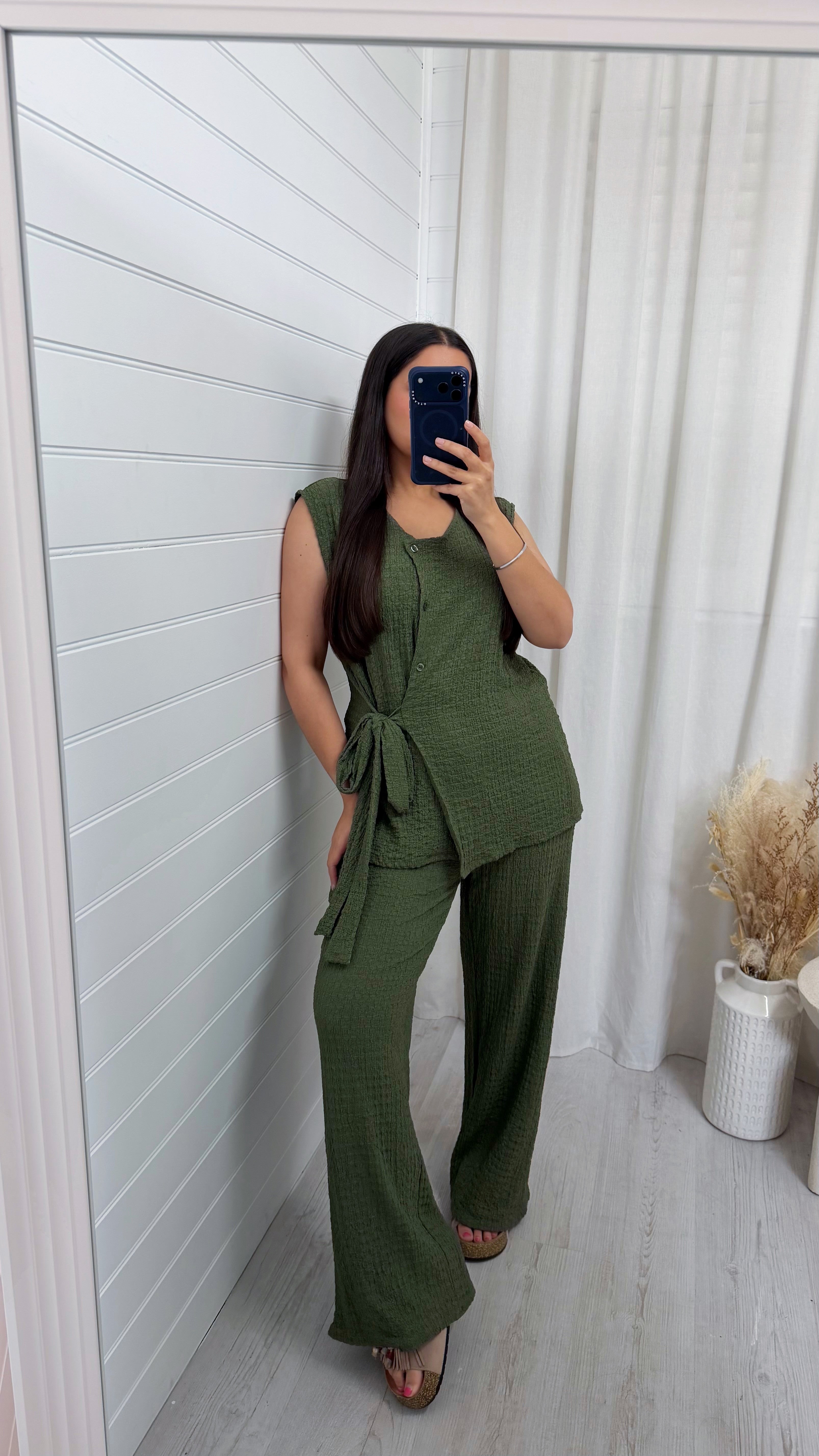 Wrap Over Sleeveless Top and Trousers Co-Ord - KHAKI