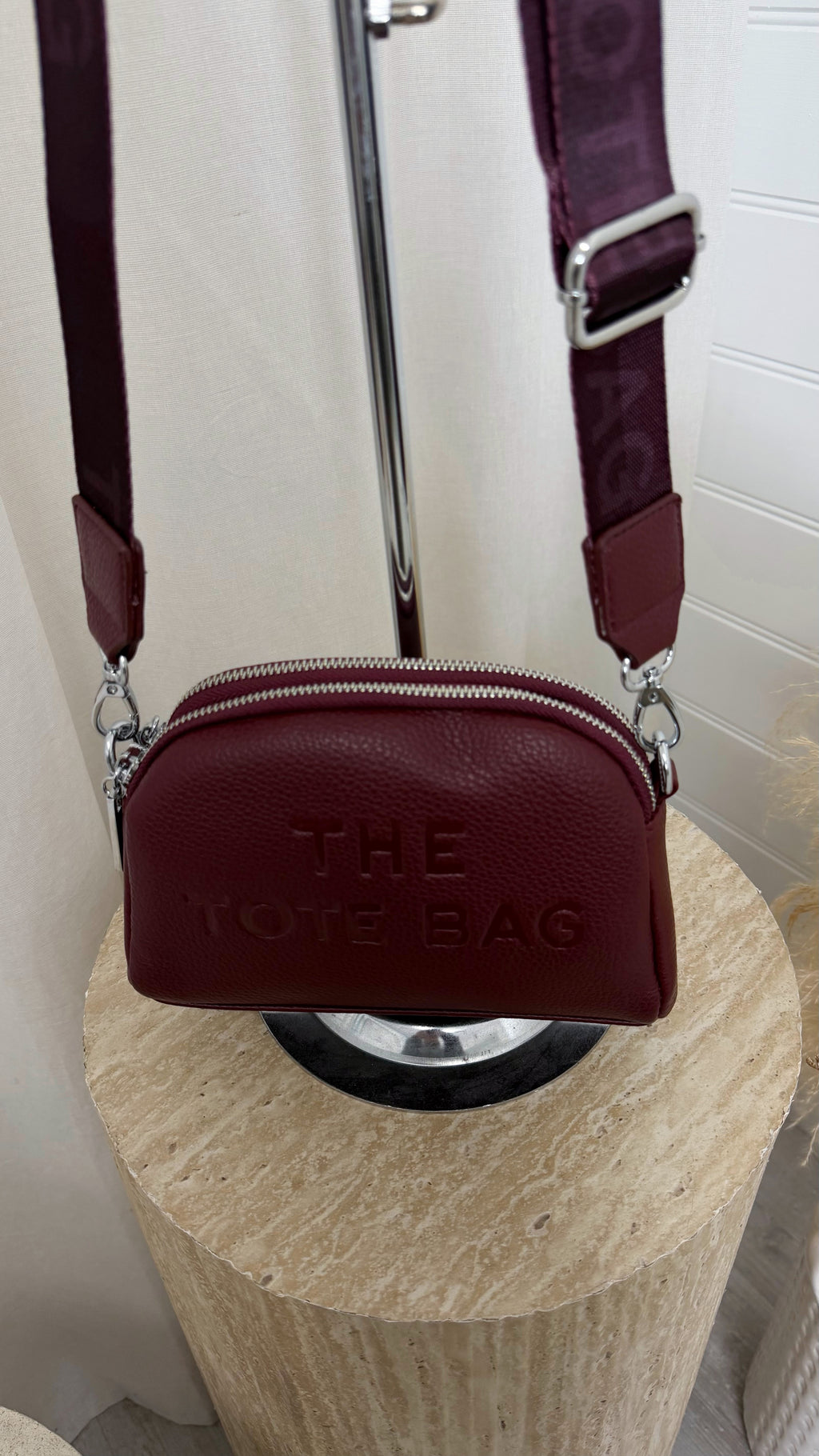 Double Zip Dome Cross Body Bag - WINE