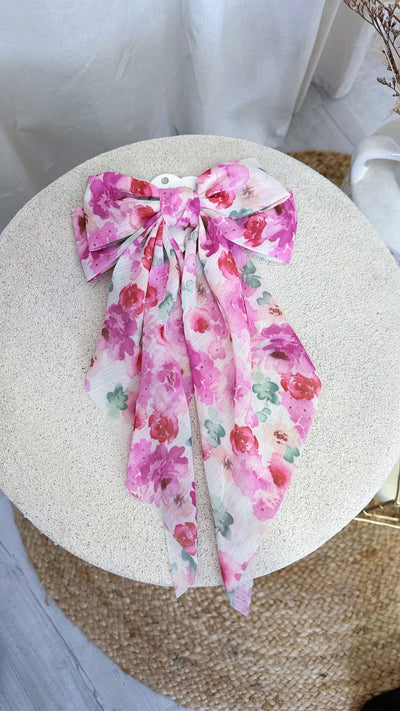 Floral Hair Bow - PINK