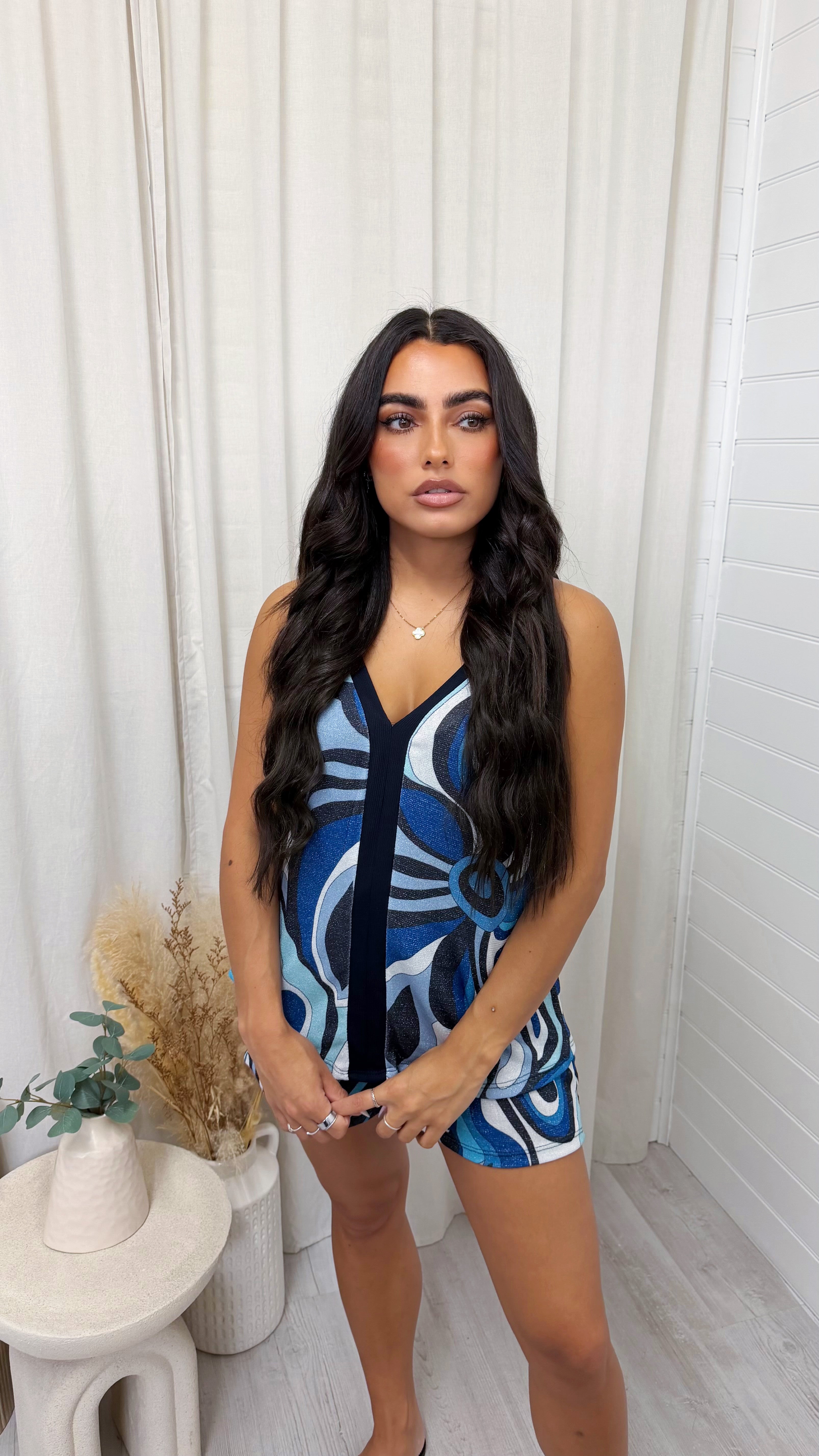 Swirly Shimmer Vest Top and Shorts Co-Ord - BLUE