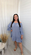 Bardot Pinstripe Summer Dress - DENIM BLUE