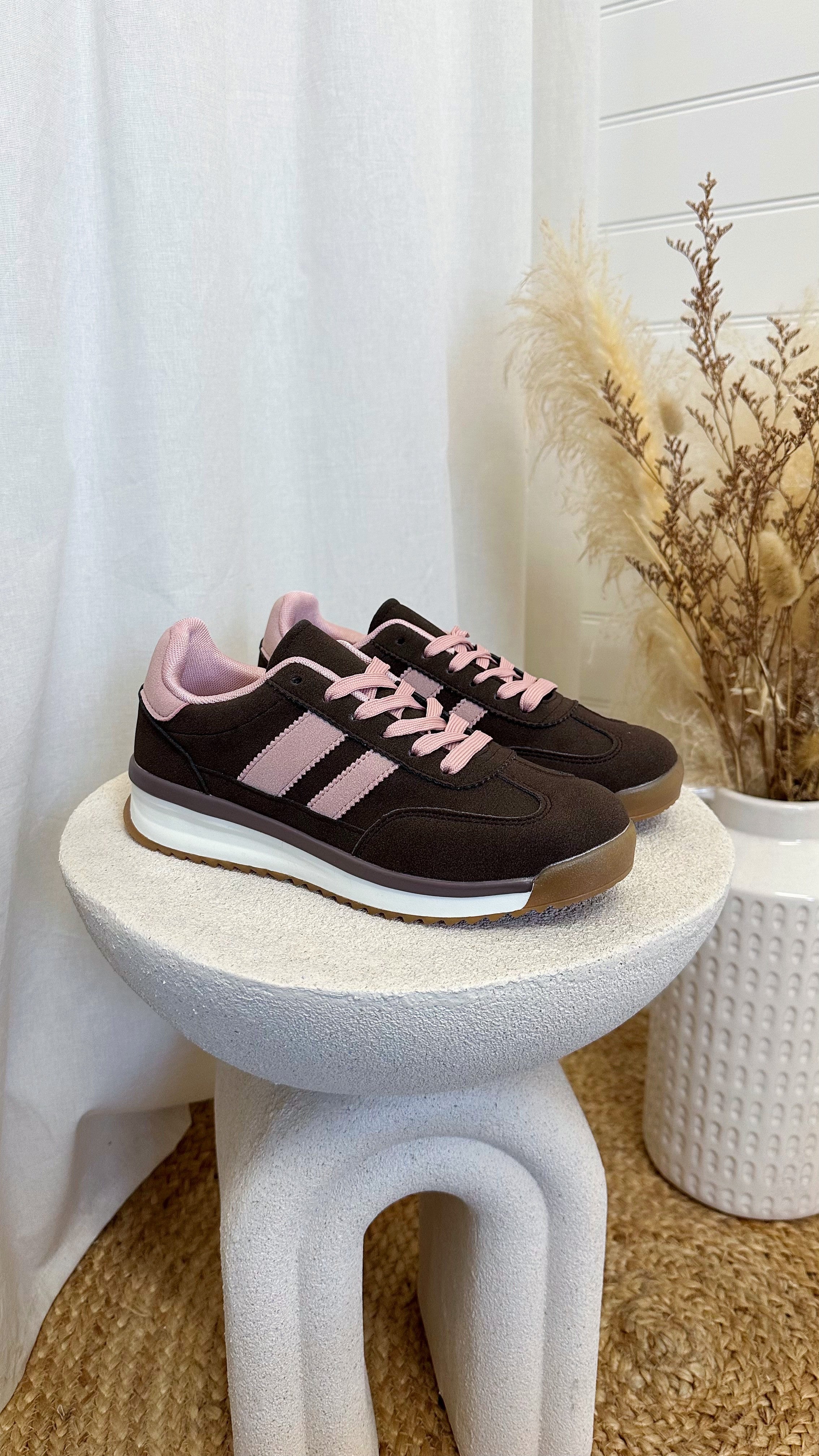 Classic Stripe Suede Trainers - BROWN/PINK