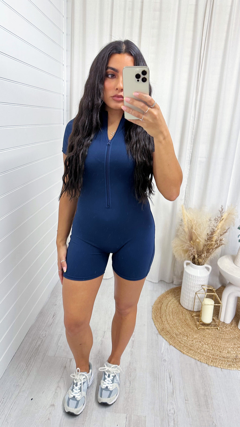 Short Sleeve Zip Up Unitard - NAVY