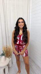 Swirly Shimmer Vest Top and Shorts Co-Ord - RED