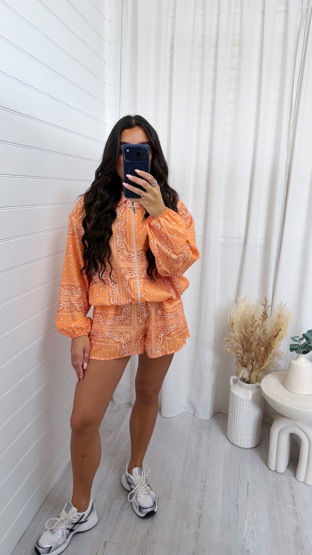 Bandana Print Satin Bomber Jacket and Shorts Co-Ord - ORANGE