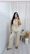 Sleeveless Cinch Shirt and Trousers Co-Ord - LIGHT BEIGE