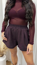 Paper Bag Suede High Waist Shorts - PLUM