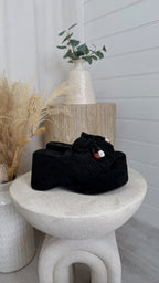 Chunky Platform Tassel Wedges - BLACK