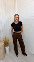 Boxer Waistband Stretchy Trousers - BROWN