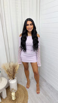 Lace Bardot Mini Dress - LILAC