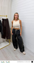Contrast Trim Baggy Joggers - BLACK