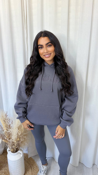 Embossed Stylist Oversized Hoodie - CHARCOAL