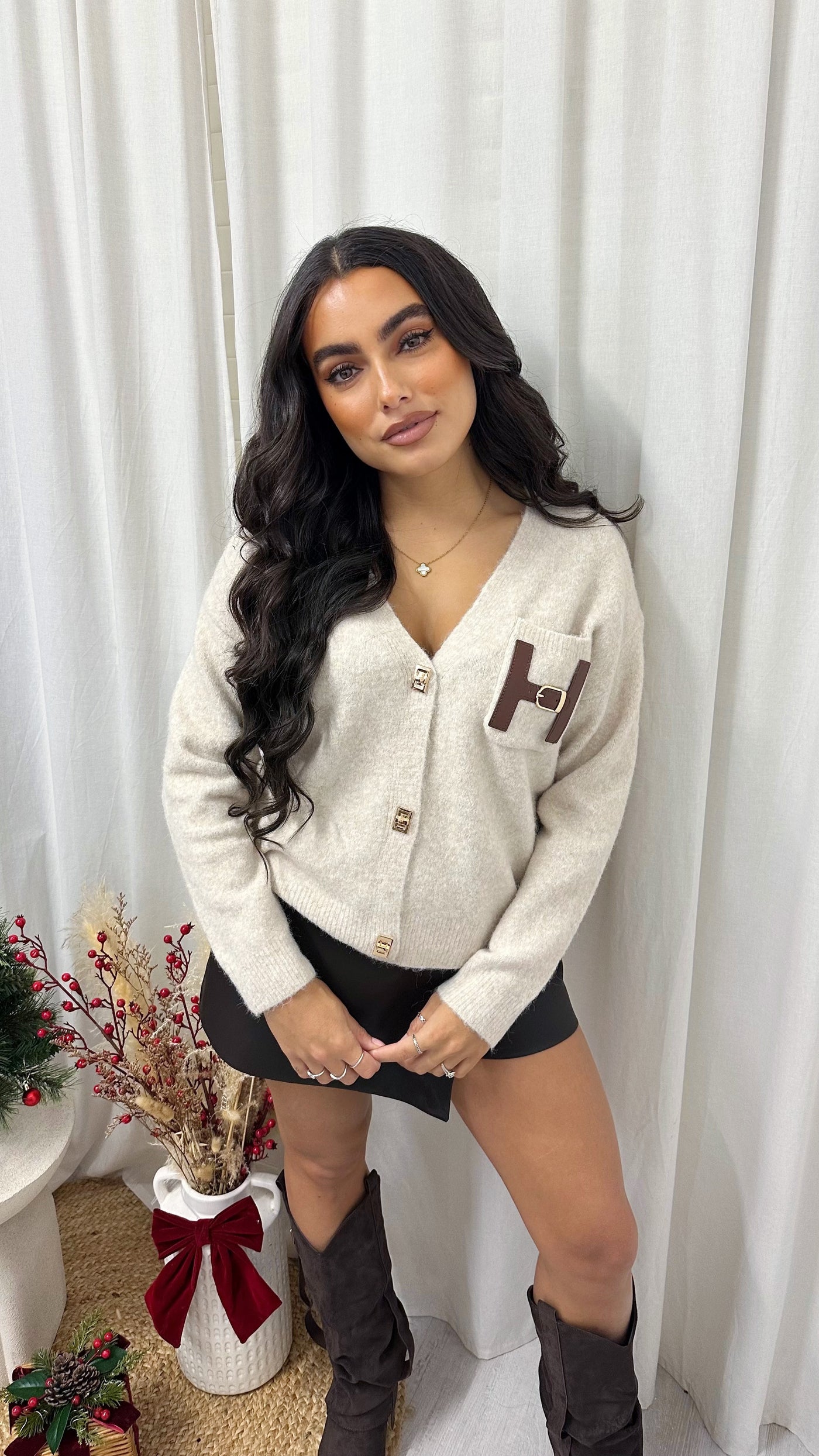 Buckle Pocket Soft Woollen Cardigan - CREAM