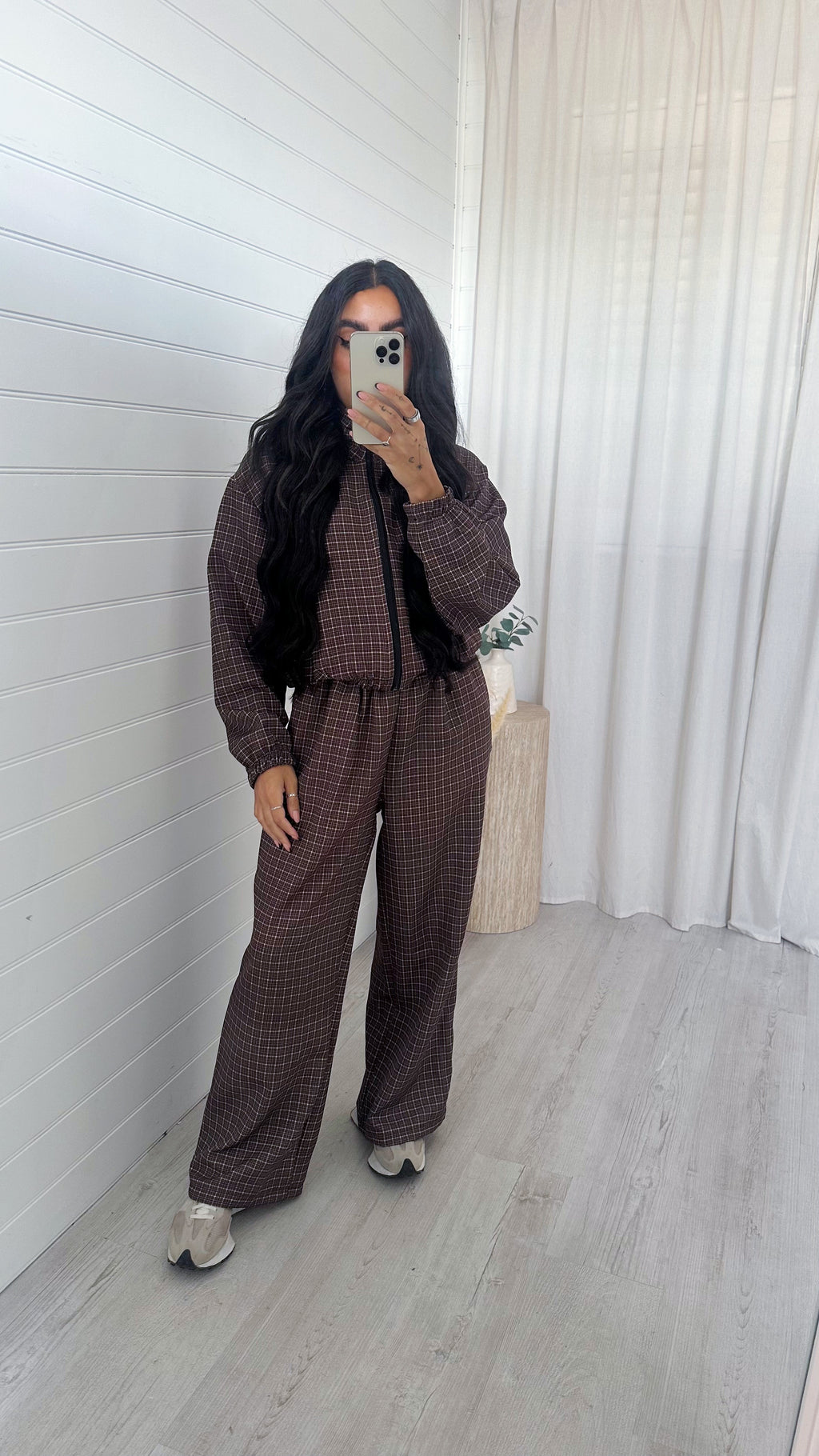 Check Wide Leg Co-ord - BROWN