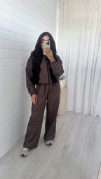 Check Wide Leg Co-ord - BROWN
