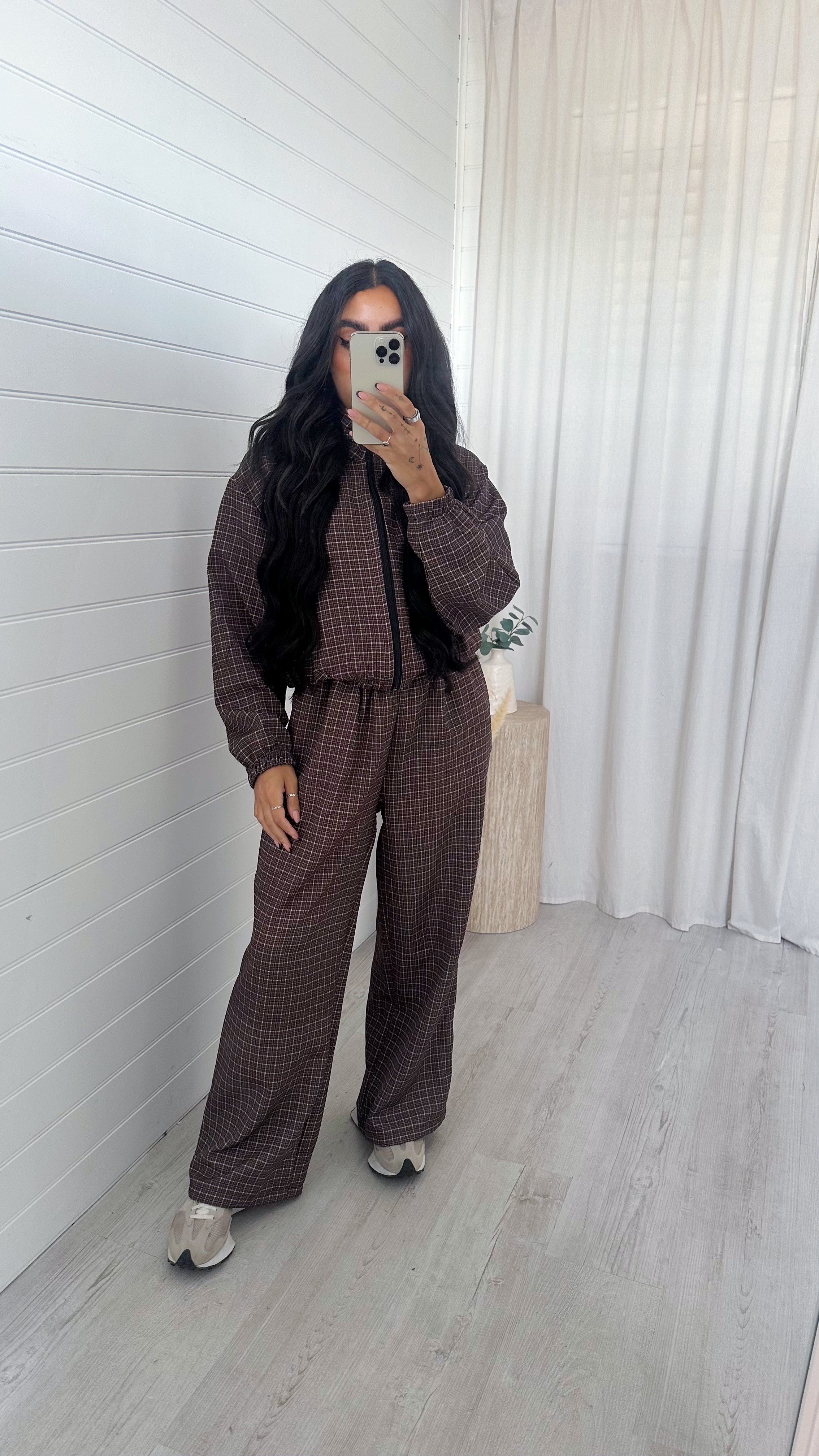 Check Wide Leg Co-ord - BROWN