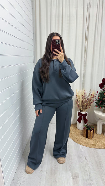 Collared Sweatshirt and Seam Front Joggers Co-Ord - CHARCOAL