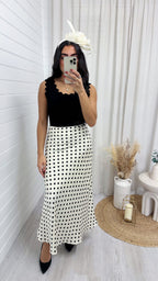 Polka Dot Satin Midi Skirt - CREAM