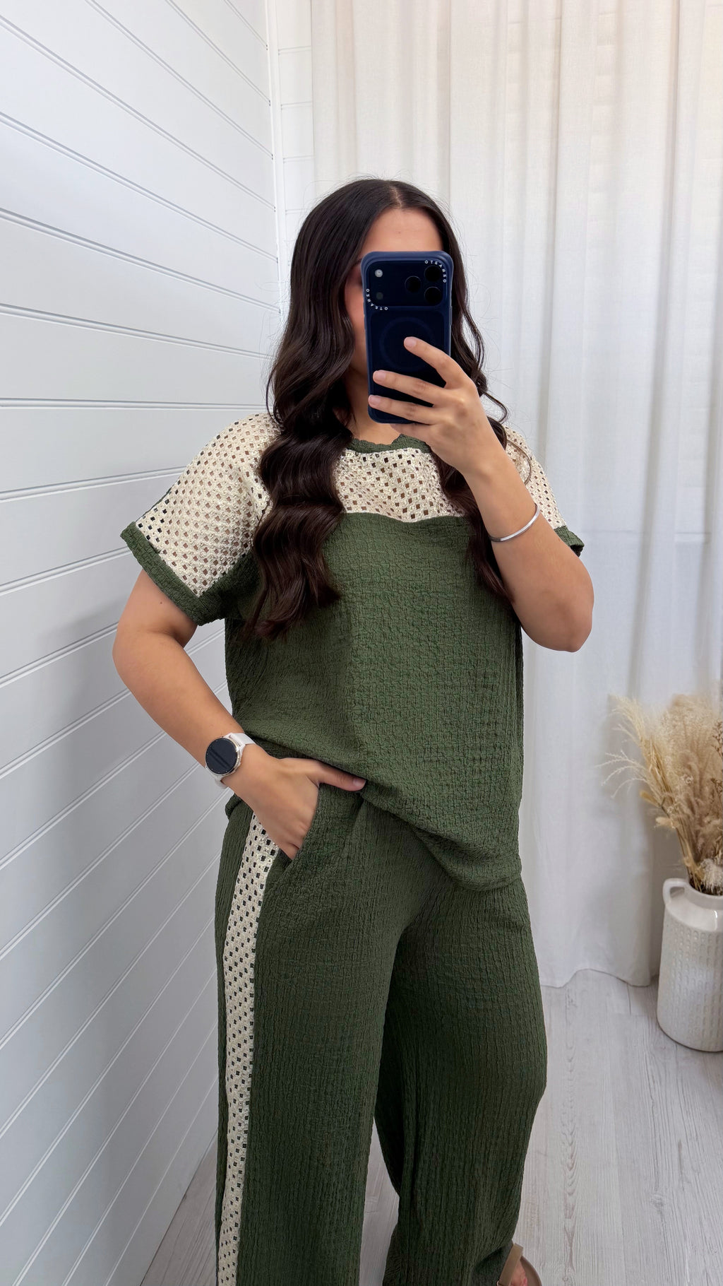 Metallic Mesh T-Shirt and Trouser Co-Ord - KHAKI