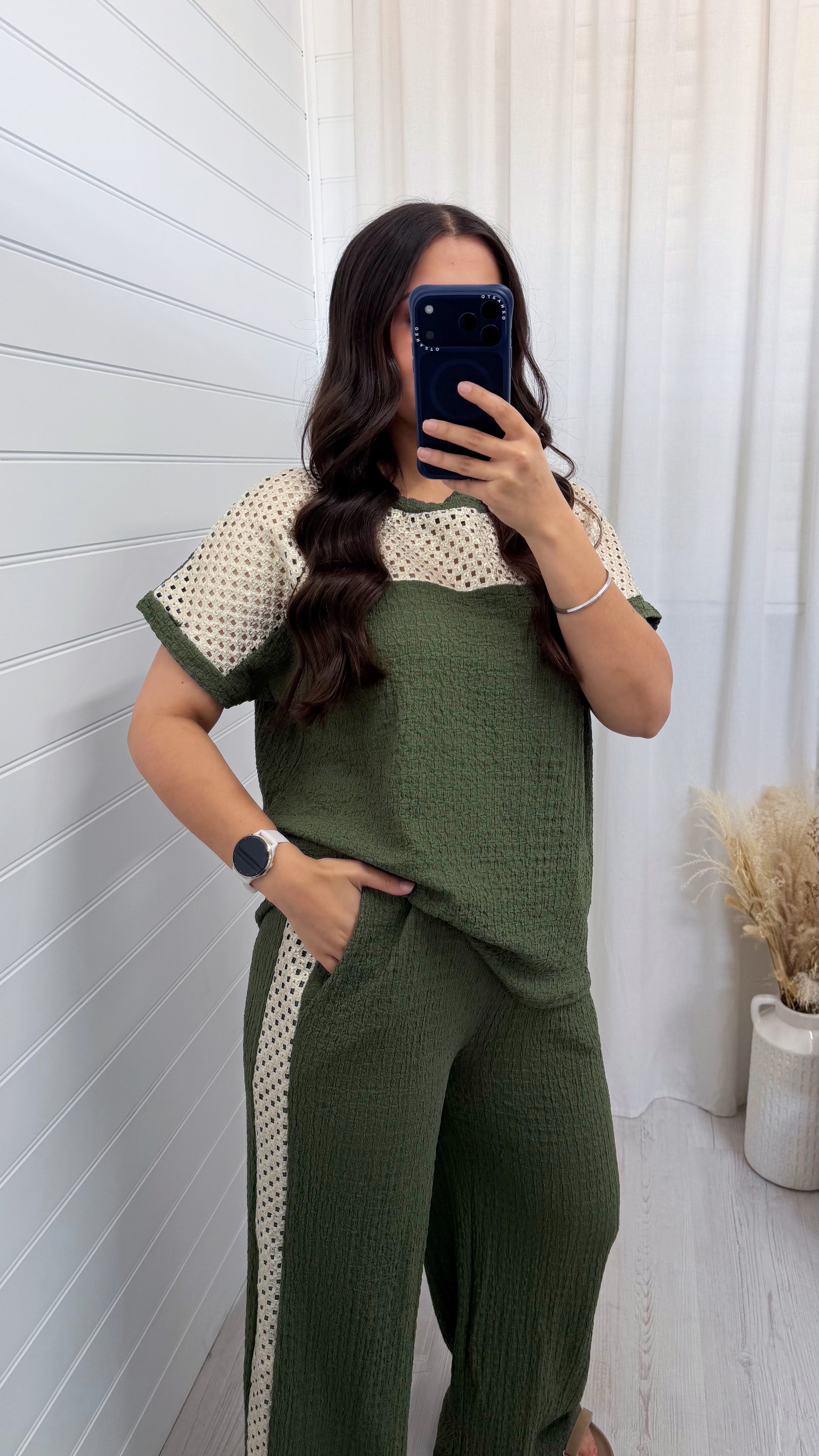 Metallic Mesh T-Shirt and Trouser Co-Ord - KHAKI