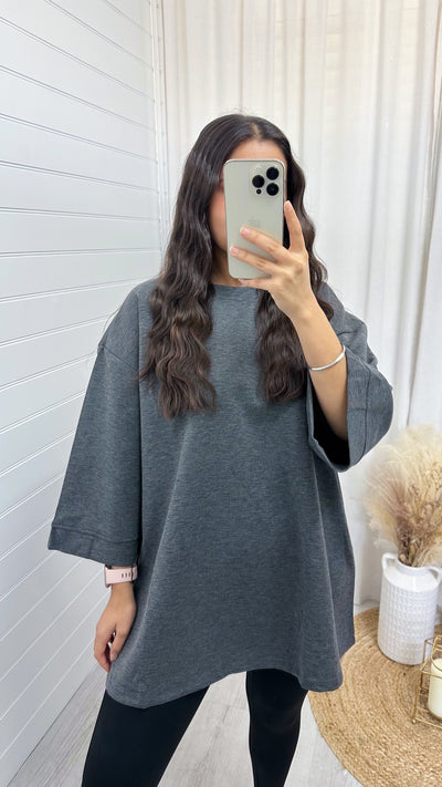 Drop Sleeve Oversized T-Shirt - DARK GREY