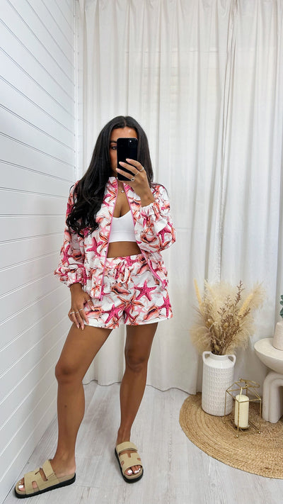 Star Fish Bomber Jacket and Runner Shorts Co-Ord