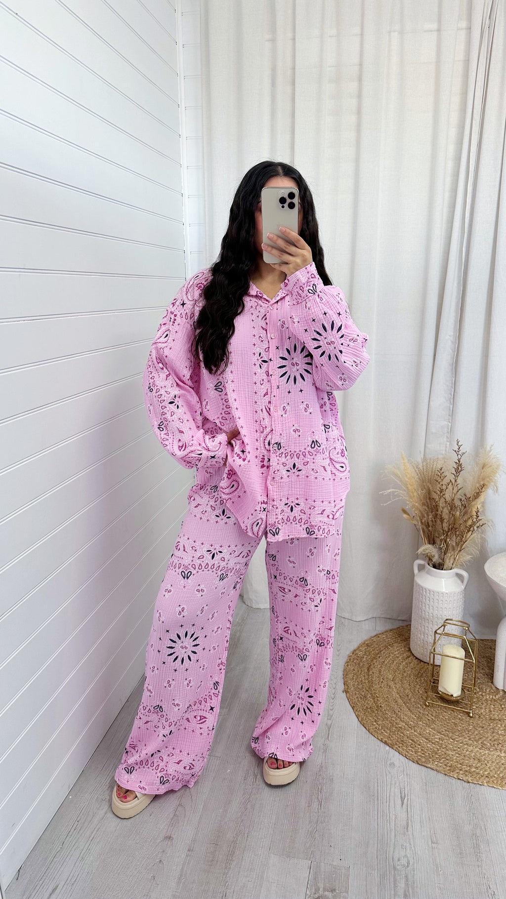 Paisley Cheesecloth Shirt and Trousers Co-Ord - PINK