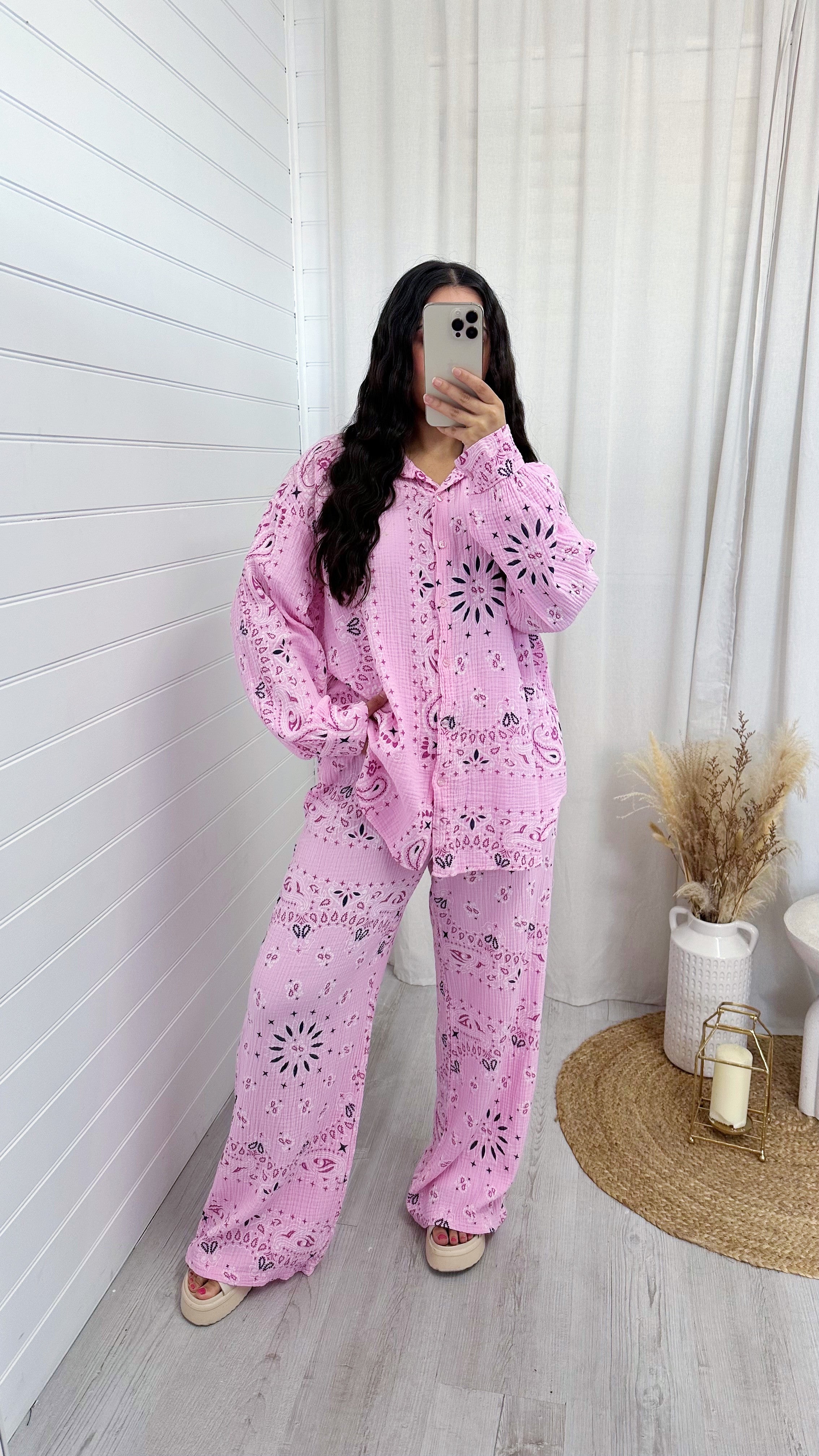 Paisley Cheesecloth Shirt and Trousers Co-Ord - PINK