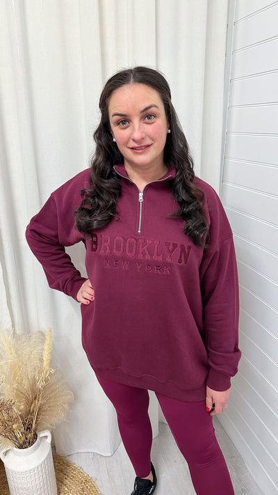 Brooklyn Half Zip Sweatshirt - WINE